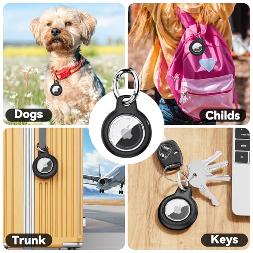 TNSNK Wasserdicht for Apple Airtag Holder hülle with Lock, Airtag Anhänger Schlüsselanhänger Case with Keychain for Luggage/Bicycles/Pets-(Black)