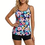 Generisch Costume Tankini Sportivo Due Pezzi Con Pantaloni Corti Tasche Tasche laterali Per Donne Attive, Lilla, L