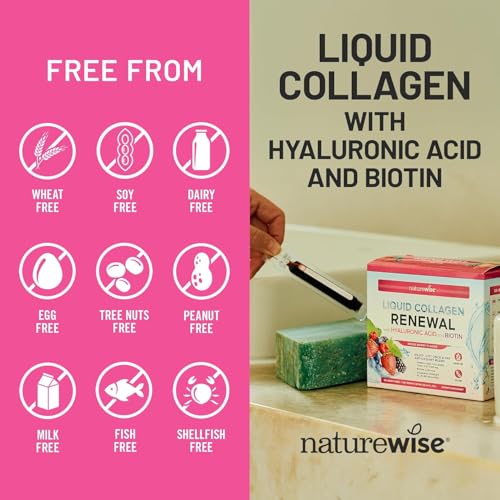 Image of NatureWise Hydrolyzed Liquid Collagen for Women & Men 4000mg - High Absorption, Type 1 & 3 Peptides with Biotin + Vitamin C + Vitamin B Complex & Hyaluronic Acid -Mixed Berry - 10 Tubes[10 Day Supply]