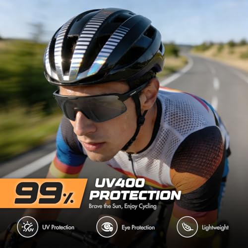 Image of BangLong Sports Sunglasses, UV400 Cycling Glasses for Men Women | Large wraparound PC lens, flexible TR90 frame and non-slip nose pads for cycling, running, baseball and outdoor sports