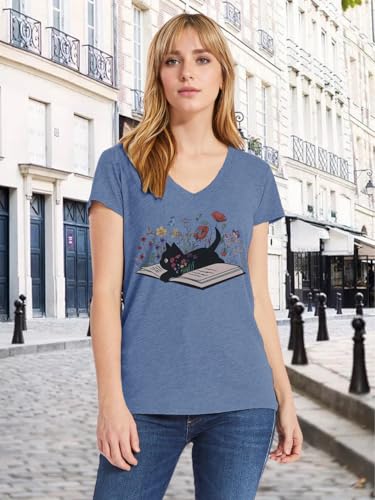 V Neck T Shirts for Women Cute Flower Graphic Tees Summer Tops Floral Print T Shirts Vintage Wildflower Tees4
