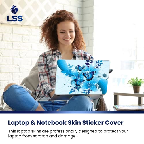 Image of LSS Laptop 17-17.3 inch Skin Cover with Colorful Sparkaling Blue Butterfly Pattern for HP Dell Lenovo Apple Asus Acer Compaq - Fits 16.5 inch 17 inch 17.3 inch 18.4 inch 19 inch (2 Wrist Pads Free)