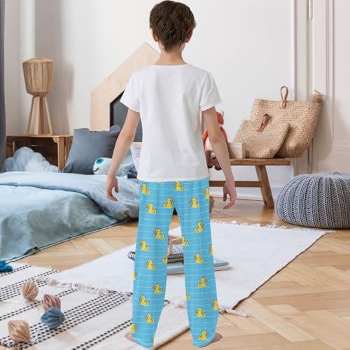 Boy's Pj Pants Yellow Duck Blue Swimming Pool Lounge Bottoms Elastic Kids Joggers with Pockets Size 6-143
