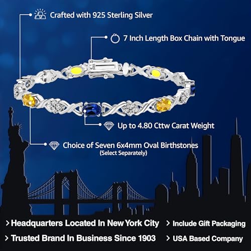 Gem Stone King Customized and Personalized 7-Stone Tennis Bracelet For Women | 925 Sterling Silver | Oval 6X4MM Gemstone Birthstone | 7 Inch | Fine Jewelry Gifts for Her Mom Women Wife2