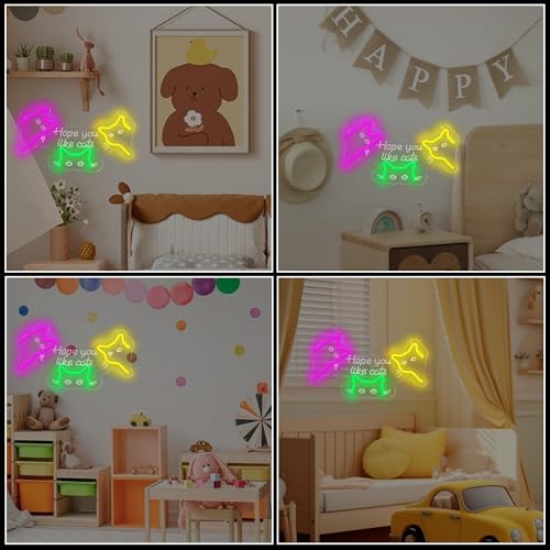 Image of Hope You Like Cats Neon Sign, USB Powered Cat LED Light Decor | Cute Cat Wall Decor for Bedroom, Kids Room, Game Room, Halloween Party and Cat Lovers Gift