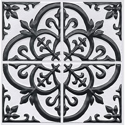 InHome ARB4264: Black & White Mason Peel & Stick Embossed Backsplash Tile Cover