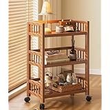 Auyyhui竹製収納ワゴン・カート 移動式 3 段 多機能 キャスター付き キッチンワゴン スライド式 スリム 組立簡単B