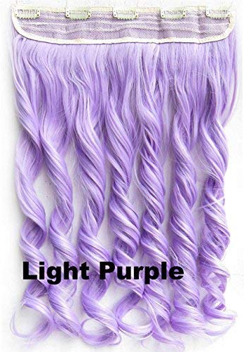 Beauty Wig World 23Inch 130gr One Piece 3/4 Full Head Curly Wave Clips in on Synthetic Hair Extensions Hairpiece Color#1 (#Light Purple)