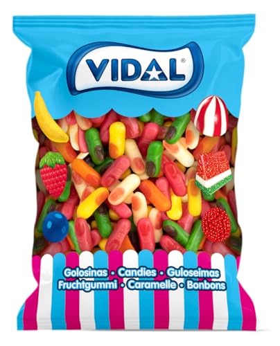 Vidal Golosinas. Mini Dedos sabor frambuesa. Colores surtidos: blanco, amarillo, naranja, verde y rosa. Bolsa de 1 kg.