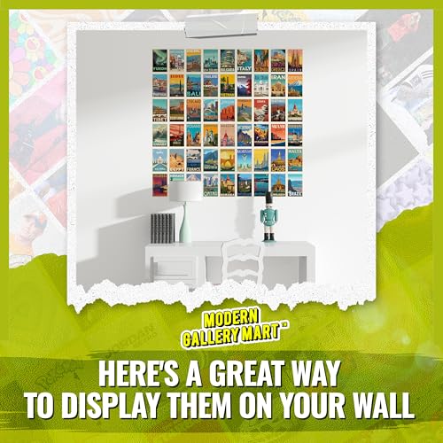 Image of MODERN GALLERY MART Pack of 54 Travel Wall Collage Kit Posters - 4 x 6 Inches Posters for Wall Decoration - Wall Art For Bedroom, Office, Living room, Dorm room - Glue Dots Included