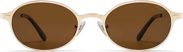 SOJOS Retro Trendy Oval Polarized Sunglasses Womens Mens, 80s 90s Chic Small Round Metal Frame Sunnies SJ1260