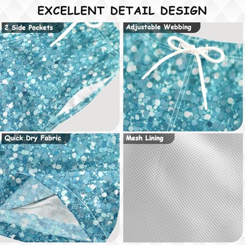 Pigsaly Boys Swim Trunks Bright Mint Green Sky Blue Gradient Flashing Glitter Boys Board Shorts Swimsuit Swimwear XS3