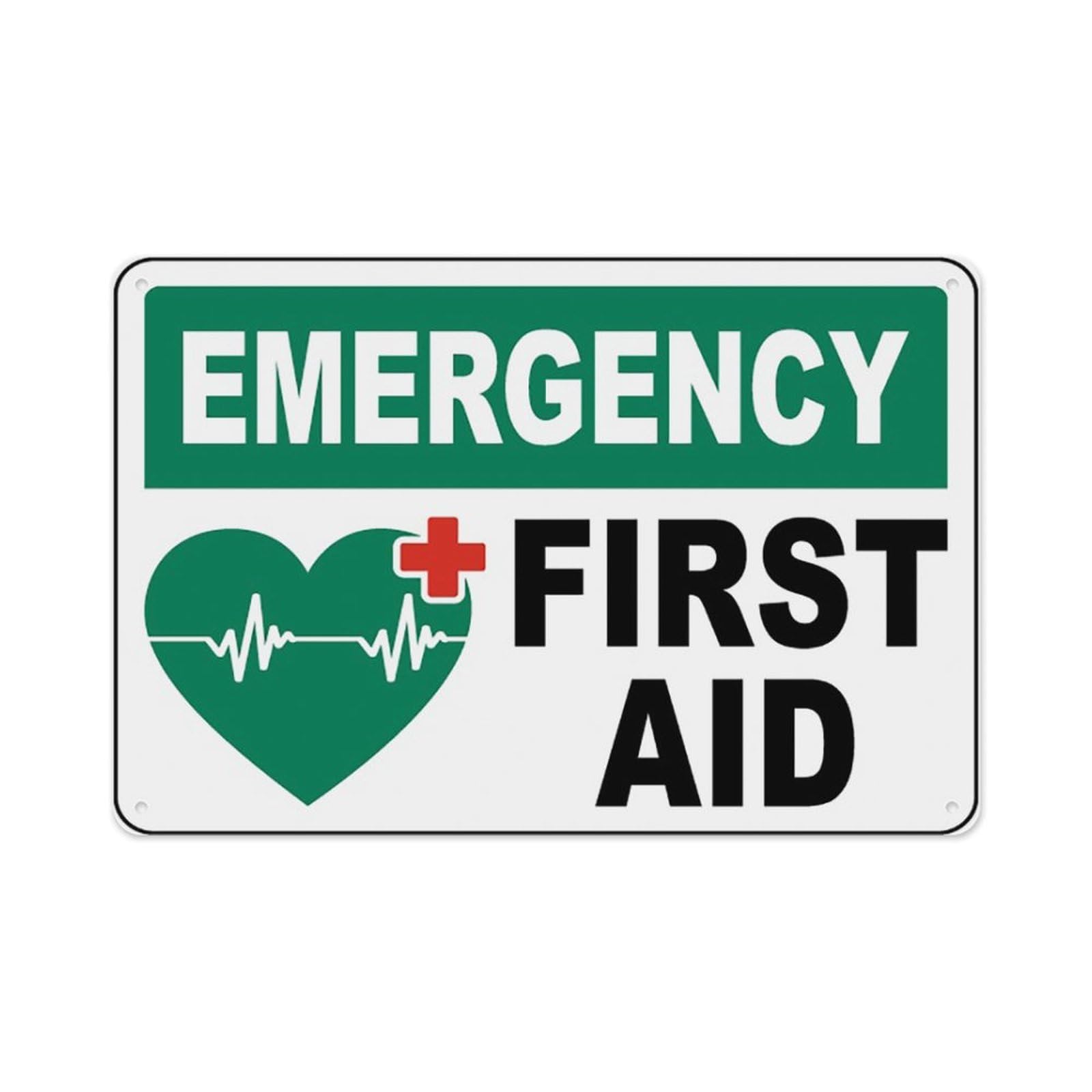 peiyeety Emergency First Aid Sign Aluminum Tin Warning Signs For Home Outdoor Garden 12X16 Inches