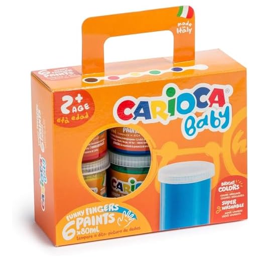 Carioca Baby Finger Paints, Juego de Pintura para niños, Kit de Pintura Lavable, Apto para Niños a Partir de 24 Meses, Pinturas para Dedos, Colores Surtidos, 6 Témperas de 80ml