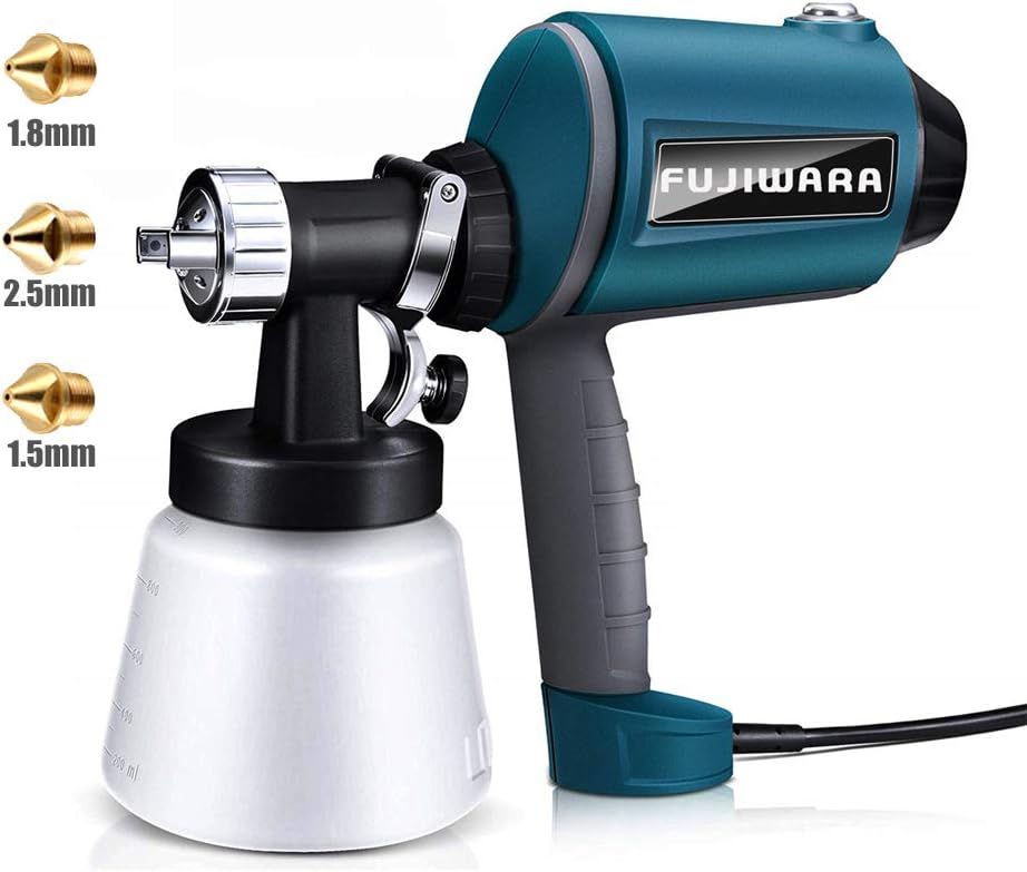 Paint Sprayer Electric HVLP Airless Paint Gun with 3 Spray Patterns, 3 Chrome-Plated Nozzle Sizes, Adjustable Valve Knob, 900ml Detachable Container from FUJIWARA