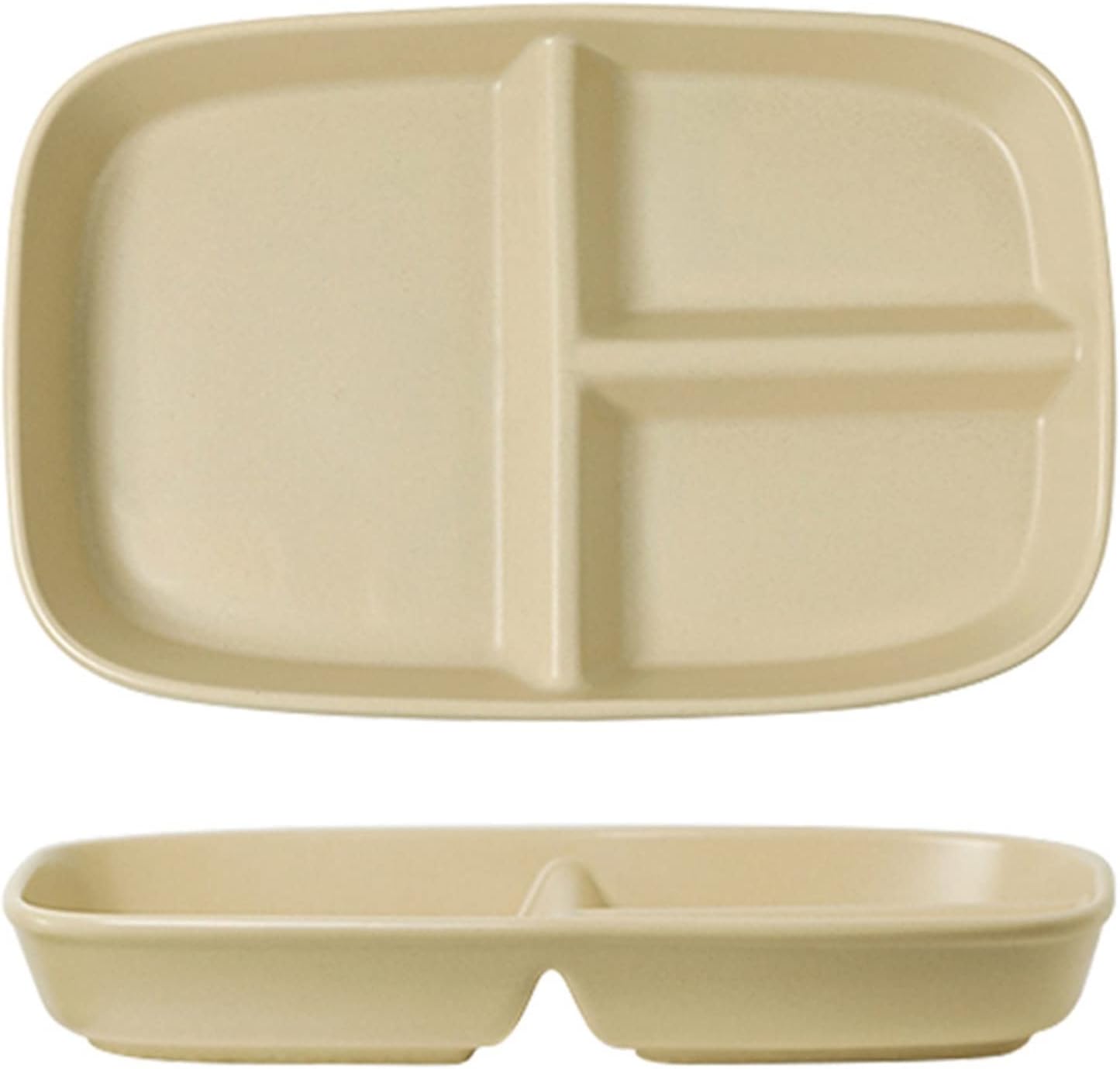 Weight Management Tableware - Cream Color Quantitative Fat Loss Plate Rectangle 3 Section Compartment Divided Plates for Adults Portion Control (Color : Khaki)