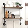 Homaterial Industrial Pipe Shelving Bathroom Shelves Wall Mounted with Towel Bar,23.5in Adjustable Rustic Wood Floating Shelf,2 Tier Farmhouse Towel Rack Metal Wall Shelf for Home&Bathroom
