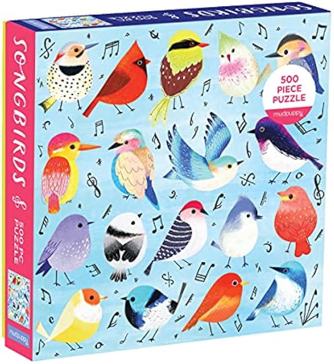 Mudpuppy Songbirds 500 Piece Family Jigsaw Puzzle, Illustrated Songbird Puzzle for Families and Adults with Colorful Birds and Music Notes