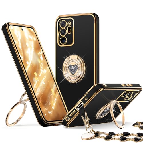 XYZ for Galaxy Note 20 Ultra case with Stand, Note 20 Ultra Phone Case with Double Ring,Women Girls Cute Love-Heart Luxury Bling Protective Case Heart for Samsung Note 20 Ultra Case, Black