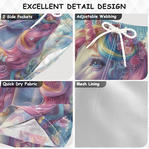 Pigsaly Boys Swim Trunks Beautiful Unicorn with Rainbows Boys Board Shorts Swimsuit Swimwear Summer Bathing Suit 4T3