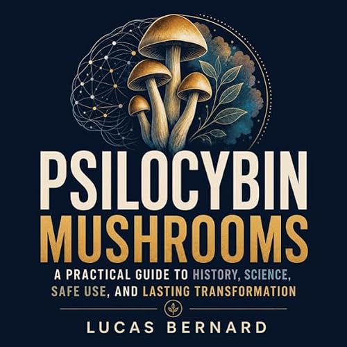 Diseño de la portada del título Psilocybin Mushrooms: A Practical Guide to History, Science, Safe Use, and Lasting Transforma