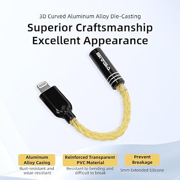 SIVGA Lightning to 3.5mm Audio Adapter HiFi DAC Adaptor Compatible with iPhone 14 13 12 11 Pro Max 7 8 Plus SE X XR XS