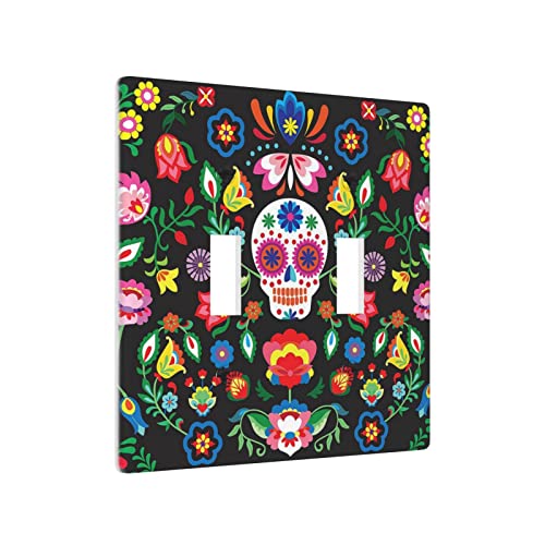 Nozidse Sugar Skulls Flowers 2 Gang Toggle Light Switch Cover Plate Decorative Plastic Switch Plates And Outlet Covers Wall Plates For Electrical Bedroom Bathroom Kitchen Decor #TOP1