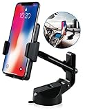 Cell Phone Holder for Car, Car Phone Mount Windshield Long Arm Car Phone Mount with One Button Design and Anti-skid Base Car Holder for iPhone X/8/7/7P/6s/6P,Galaxy S9/S8,Huawei,Google,LG,iPad (Black)