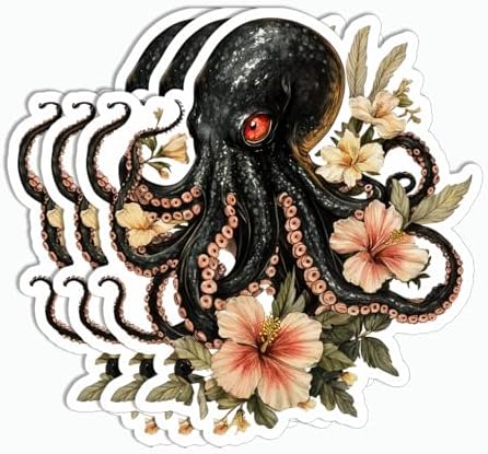 3Pcs Dark Octopus with Flower Sticker - Octopus Lover - Animal Lover - Sticker for Water Bottle - Mug - Luggage - Tablet - Notebook image 5