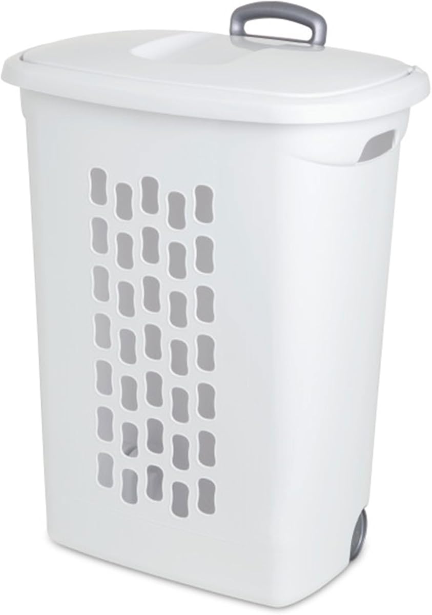 Sterilite Paquete de 9 cestas con ruedas ultra, cesta para la colada con tapa abatible y asa retráctil, carrito de almacenamiento de ropa con ruedas de plástico con agujeros ventilados para el hogar, apartamento o dormitorio