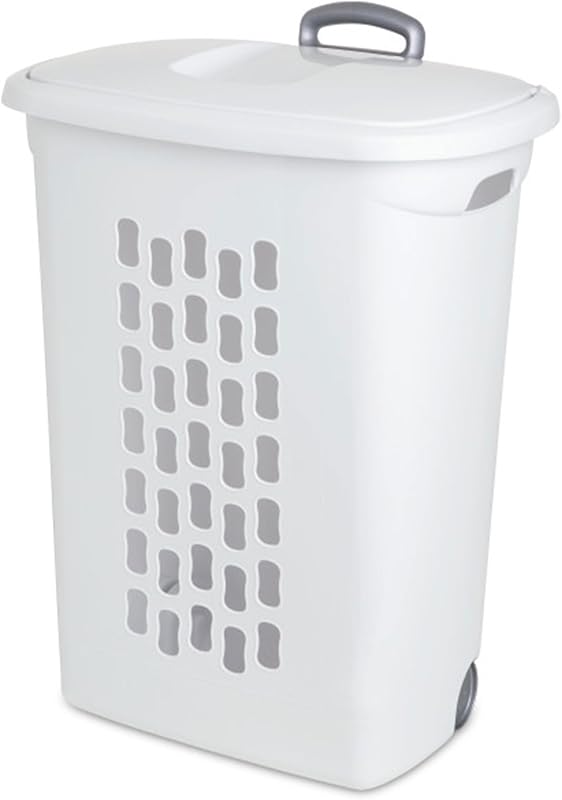 Sterilite Paquete de 9 cestas con ruedas ultra, cesta para la colada con tapa abatible y asa retráctil, carrito de almacenamiento de ropa con ruedas de plástico con agujeros ventilados para el hogar, apartamento o dormitorio
