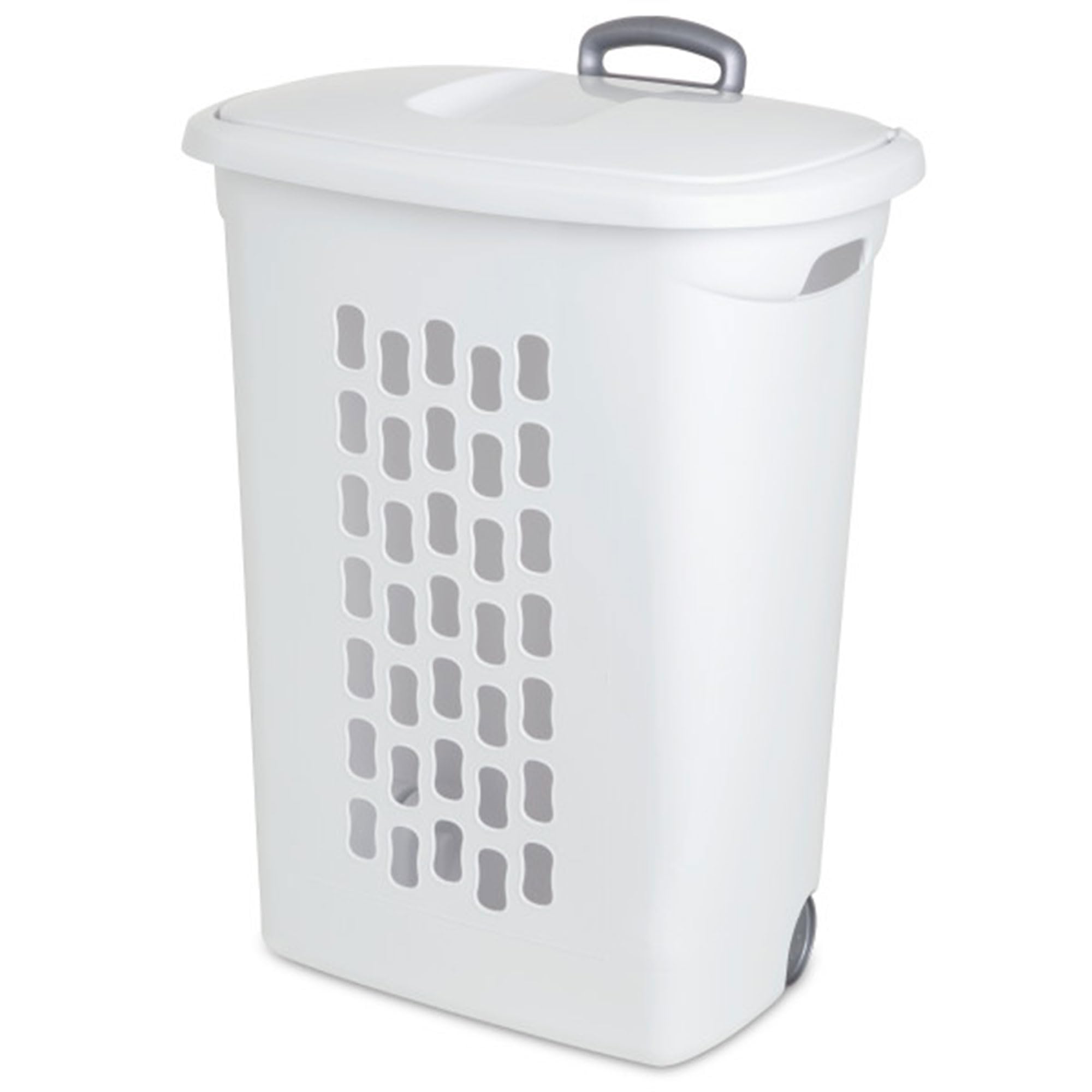 Sterilite 9-Pack Ultra Wheeled Hamper, Laundry Basket w/Flip-Top Lid & Retractable Handle - Plastic Rolling Clothes Storage Cart with Ventilated Holes for Home, Apartment or Dorm