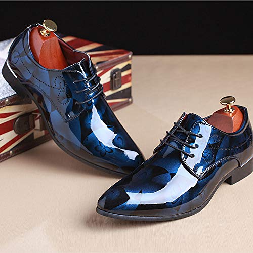 Image of Men Fashion Dress Business Shoe Pointed Toe Floral Patent Leather Lace Up Oxford Black Brown Red Grey