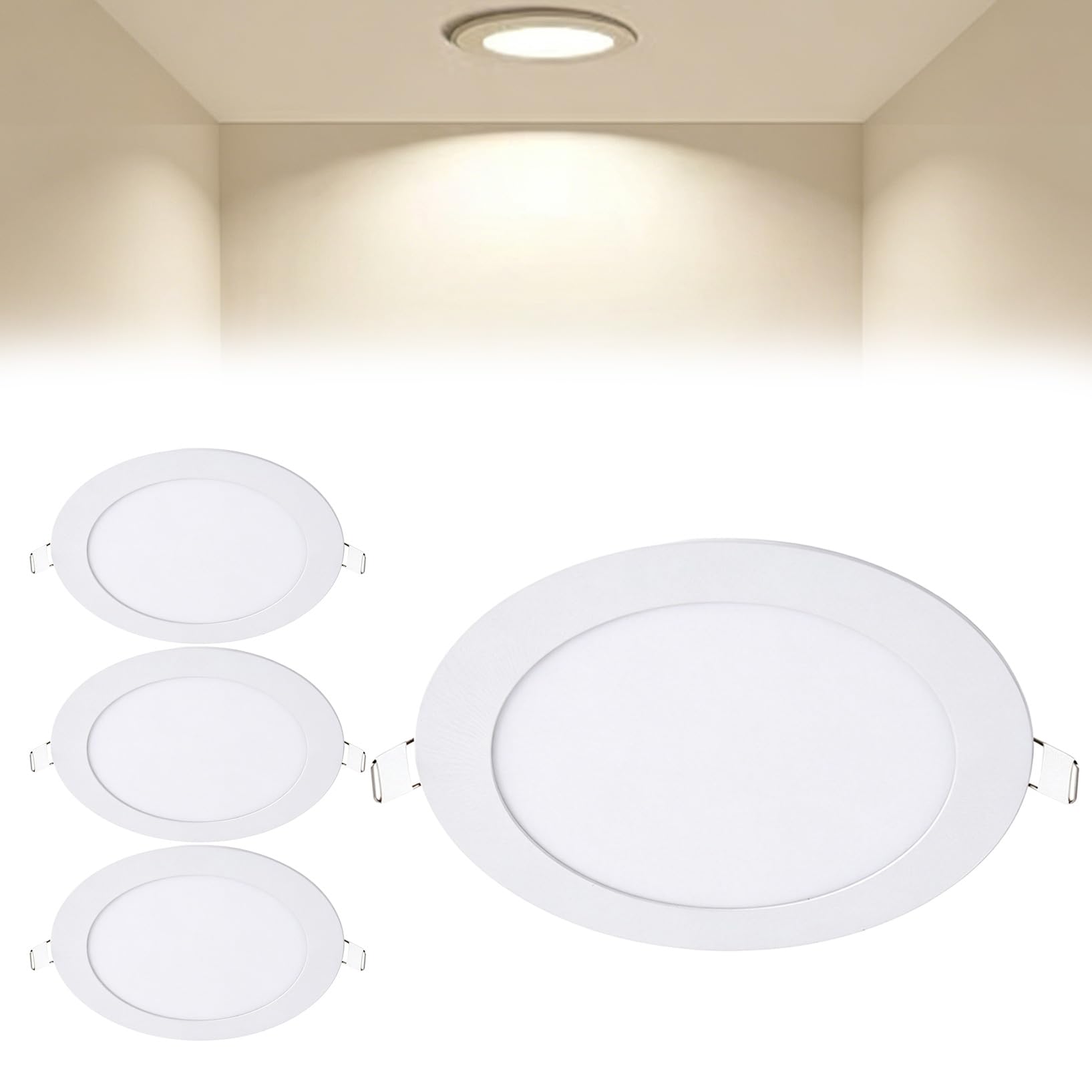 VOGHMOLD 15W Ultra Slim LED Downlight 8 inch, 4000K Recessed Ceiling Light, Cut Φ175-180mm, AC85-265V Flush Mount Spotlights Aluminum Round Panel Lights for Office Hallway, 4 Pack
