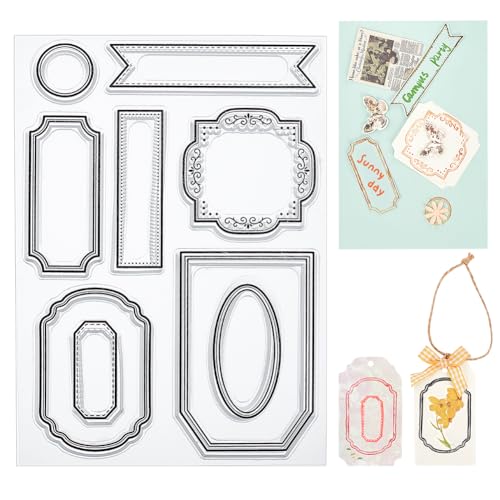 BEUNITONE Label Clear Stamp Frame Stamps for Card Making Tag Silicone Stamps for Crafting Vintage Transparent Seals Rubber Stamp for DIY Scrapbooking Photo Albums Holiday Birthday Cards