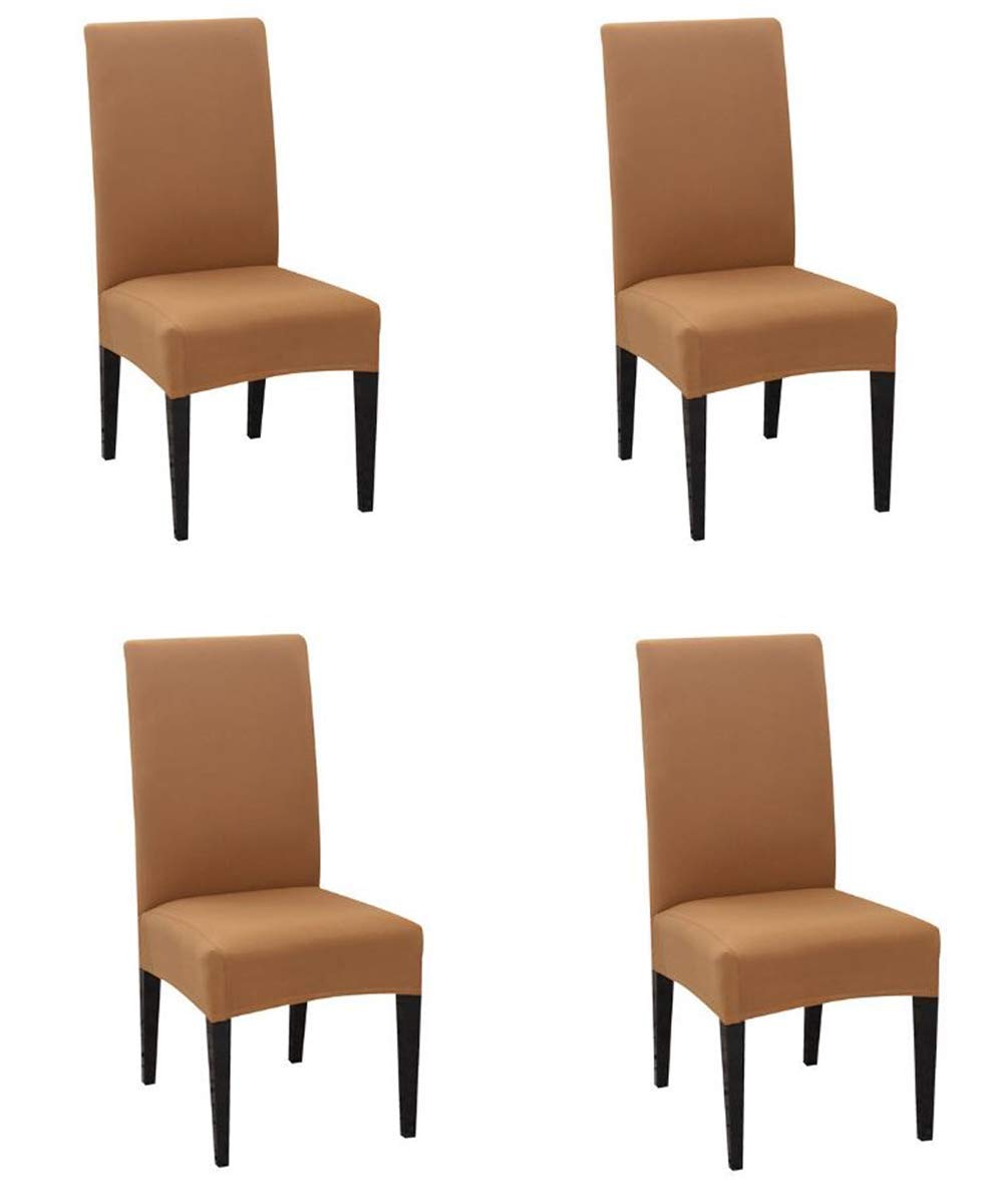 KRIVAElastic Fitted Dining Seater Stretchable Slipcover (VK 23 Gold Color, Pack of 4)