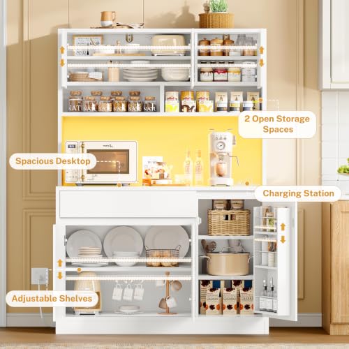 Image of 39.4 inchW Pantry Cabinet with Charging Station, Kitchen Pantry Cabinet
