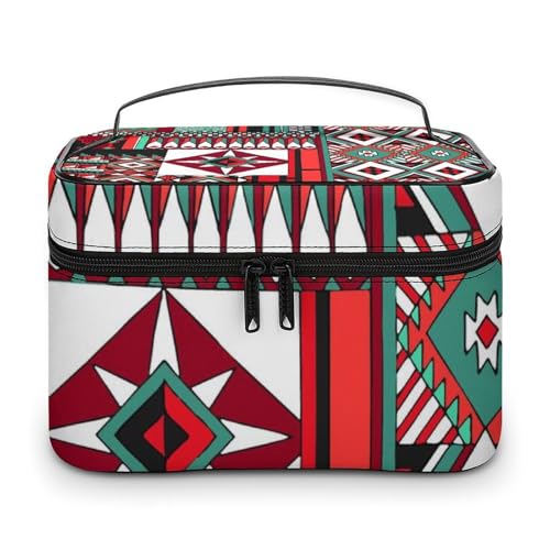 メイクボックス コスメ収納 大容量 幾何学インド土着 旧式の部落の模様 化粧ポーチ 化粧品入れ メイク収納ケース 軽量 持ち運び アクセサリー 小物入れ おしゃれ 旅行 出張用 プレゼント