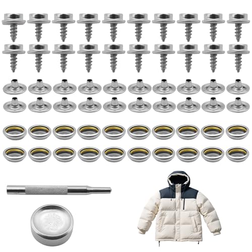 62 Pièces 10mm Boutons pression en Acier Inoxydable, Sans Couture, pour Tentes, Meubles, Bateaux et Projets de DIY, comprenant Outils de Montage et Vis,...