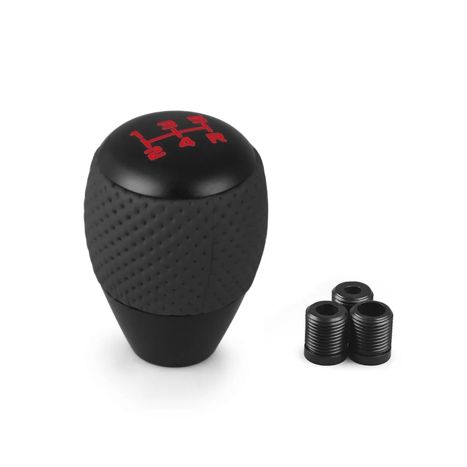 DAJMSUY Car 5 Speed Knob Shift Head with M8 M10 M12 Adapter Universal Aluminium Gear Leather Lever Level Car Gear Shift(Black)