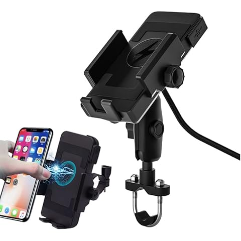 MIAOLLUN Motorcycle Wireless 10W Qi/USB Quick Charger, Motorcycle Handlebar Phone Mount Holder, Bike Accessories for Motorcycle, Widely Compatible for Cellphone(4.5"-7") Cover