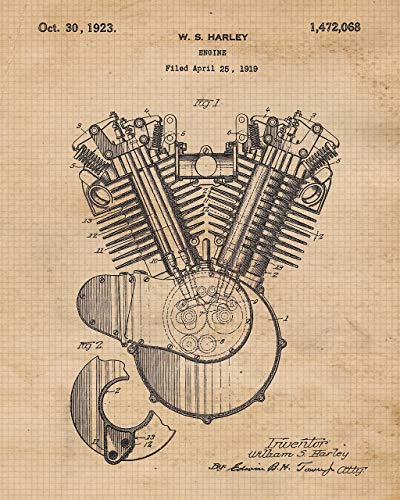 Vintage Harley Davidson Patent Prints, 4 (8X10) Unframed Photos, Wall Art Decor Gifts Under 20 For Home Office Man Cave College Student Teacher Engineer American Motorcycles Bike Touring Fan #TOP2