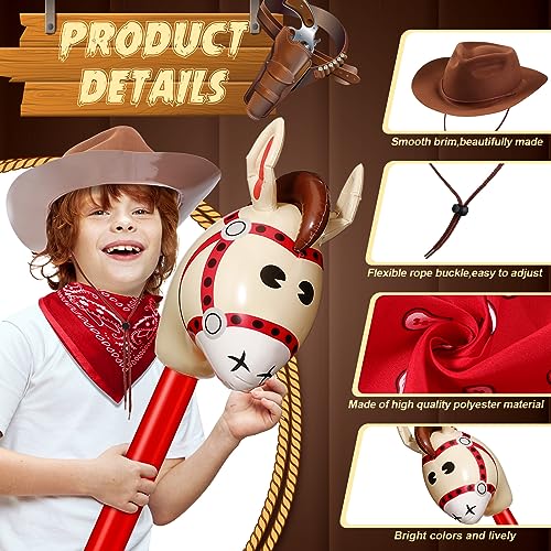 Xtinmee 36 Pcs Cowboy Party Costume Set, Farm Cowboy Party Hats Paisley Bandanas Inflatable Stick Horses Kids Party Supplies thumb #2