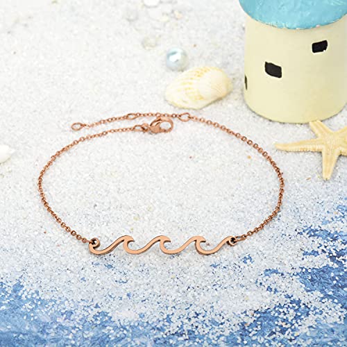 Image of Lauren-Spencer Wave Anklet for Women Gold Silver Plated Beach Ankle Bracelets Ocean Wave Boho Anklets Adjustable Summer Foot Jewelry for Women Birthday Gifts