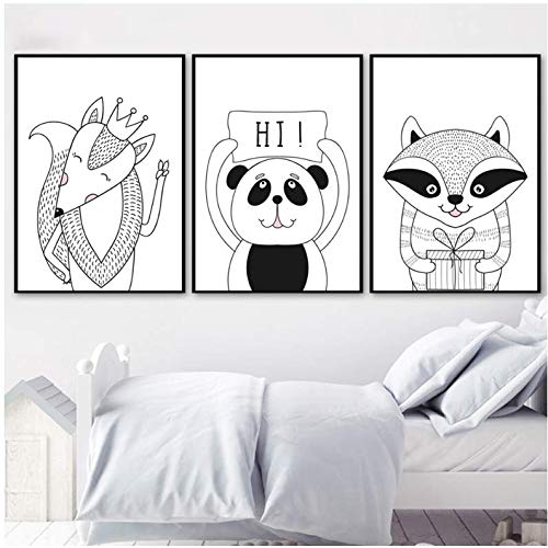 Affiche Animaux Fox Panda Toile Cadeau de Naissance Idéal pour Décoration Chambre Bébé