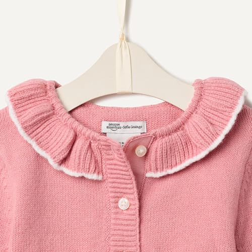 Image of Amazon Essentials x Sofia Grainge Baby Girls' Cardigan Sweater with Ruffle Neck, Button-Front, Soft Cotton-Nylon Knit