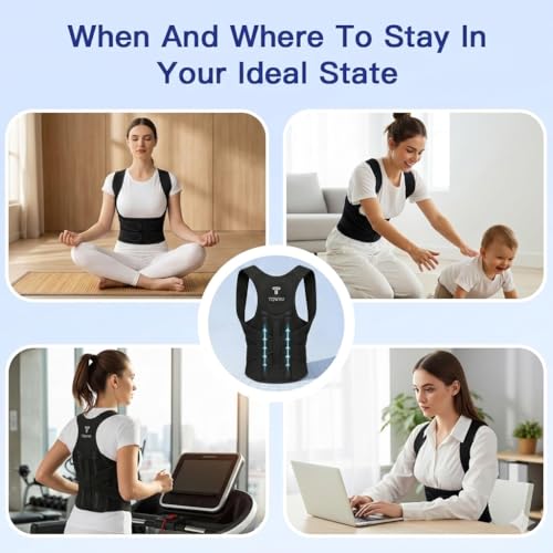 Image of Posture Corrector Belt for Men & Women | Back Brace for Lower Back Pain Relief | Lumbar & Shoulder Support Straightener | Adjustable Orthopedic Back Belt Kamar Dard Belt | BLACK