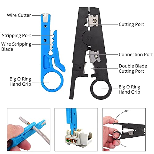 Image of XIKKART Crimping Tool RJ45, Wire Cutter, Tool Kit, Cat5 Cat5e Cat6, 50PCS RJ45 Cat6 Passthrough Connectors, 50PCS Covers, Network Cable Tester, Wire Punch Down Cutter, Battery, Pass Through Tool kit