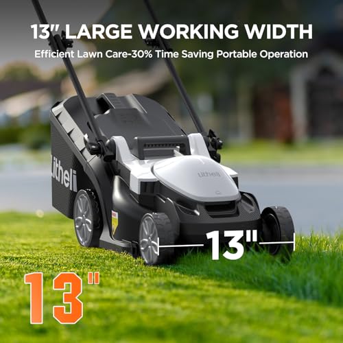 Image of Litheli Electric Lawn Mower Cordless,Grass Cutter Machine for 1600 Sq.Ft.Lawnmower with Brushless Motor,13.5In Cutting Width,8 Gallon Capacity,Cutting Height from 1 to 2.5 in, with 1 4.0 Ah Battery