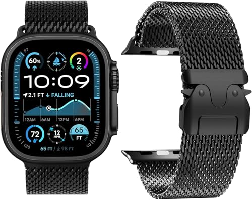 Bracelet maille milanaise Apple Watch 46mm ajustable avec boucle sécurisée